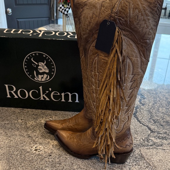 Rock'em Brandy Tall Fringe Wide Calf Friendly Snip Toe Cowgirl Boot Sz 10 - Picture 4 of 12